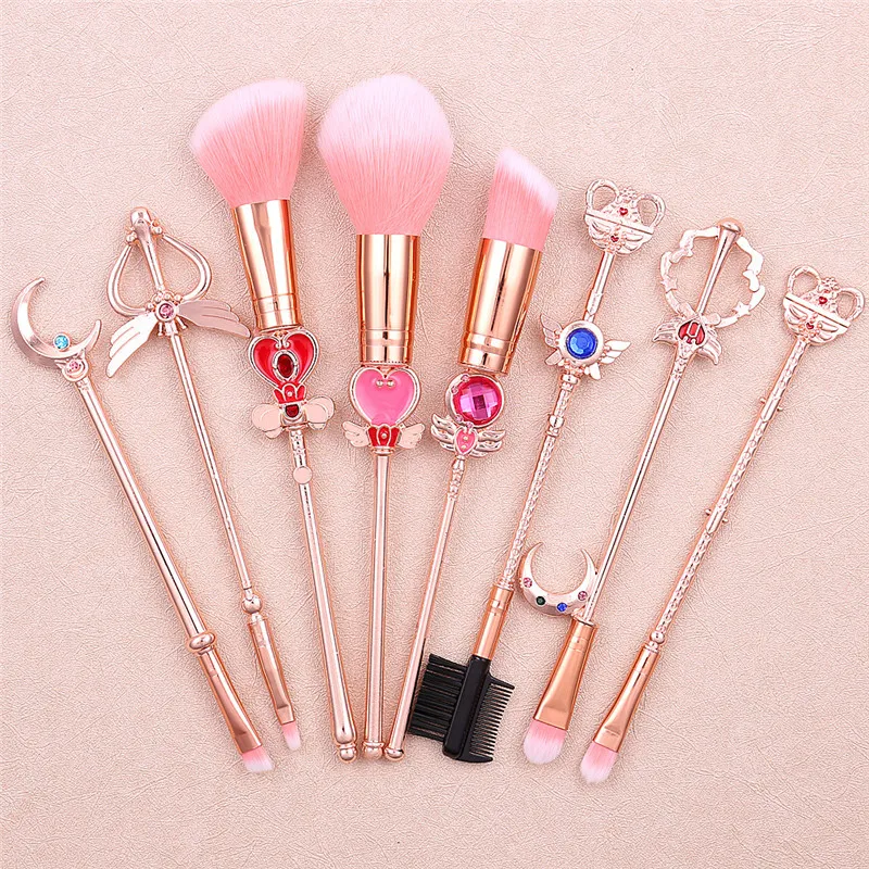 

8pcs/set Pretty Guardian Sailor Moon Pink Cardcaptor Sakura Angel Wings Moon Makeup Brush Foundation Blending Brush Makeup Tool