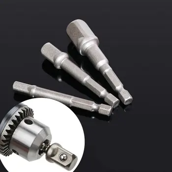 

3pcs Socket Adapter Set Hex Shank To 1/4 3/8 1/2 Impact Driver Drill Bits Shank Quartet Head Sleeve With Beads Arbors