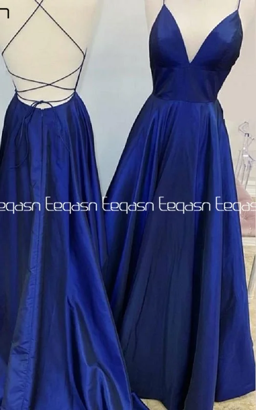 Королевский Синий A-Line Выпускные платья Robe de Soiree с глубоким v-образным вырезом на спине открытые вечерние платья Vestido de Festa - Цвет: as pic