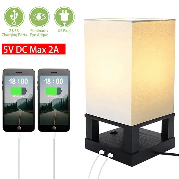 

40W (Without Light Bulb) Table Lamp US Standard Black Four-Corner Base (Dual USB Interface) ZC001286