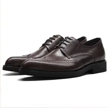 2019 Genuine Leather Men Dress Shoes Formal Wedding Party Shoes For Men Retro Brogue Shoes Luxury Brand Men's Oxfords