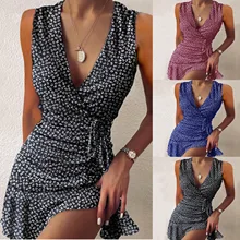 

dresses women sexy dress summer dress Chiffon Office Lady Printing V-Neck woman dress A-LINE dresses