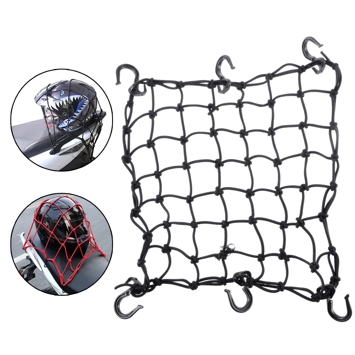 For Moto Bike Protective Gears 1PC Hold Down Helmet Cargo Luggage Protect Net Fuel Tank Mesh Web Organiser 6 Hook 15"x15"
