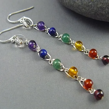 Chakra Threader Earrings , 7 Chakra Jewelry, Threader Earrings Aura Cleansing Healing Jewelry with Meaning 2