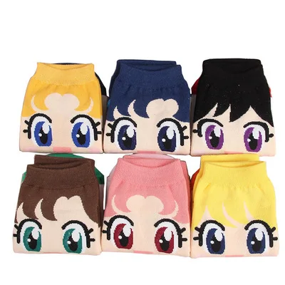 Beige Sailor Moon Mercury Mars Jupiter Venus/милые носки с героями мультфильмов весенне-Летние повседневные женские модные хлопковый кроссовок, 6 пар - Color: Beige