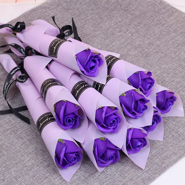 10/5Pcs Soap Rose Bouquet Valentines Day Gift for Fridend Wedding Bouquet Home Decorations Holding Artificial Rose Flowers Purple