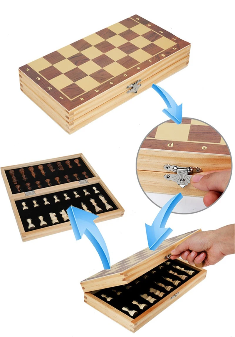 Jeu d'échecs pliant magnétique en bois