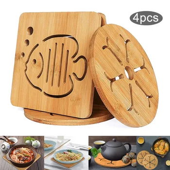 

Heat Resistant Non-Slip Bamboo Trivets Pot Mat for Kitchen Table - 4Pcs Hot Pan Pads (16cm)