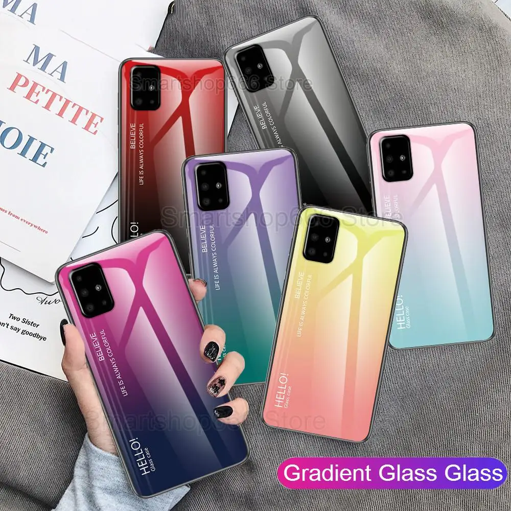 Tempered Glass Case for Samsung A51 A71 Gradient A70 A60 A50 A40 A30 A80 A90 A10s A20s A20E A6 A7 A8 2018 Cover | Мобильные телефоны