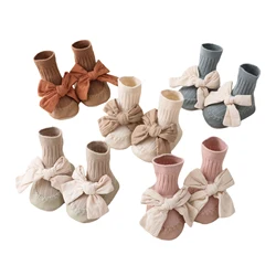 Calcetines de tubo sólidos para bebé recién nacido, medias antideslizantes cálidas para pantorrilla con lazo, para niño pequeño, otoño