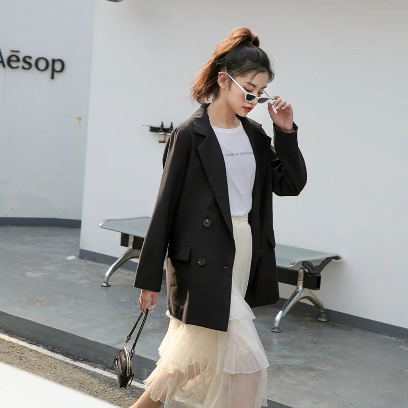 

2019 Autumn Clothing New Style Korean-style Loose-Fit-Style Retro Hong Kong Flavor Black And White with Pattern Casual Long Slee
