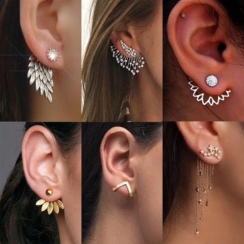 New Trendy Pearl Earrings Angel Wings Feather Shape Stud Earrings For Girls Bohemian