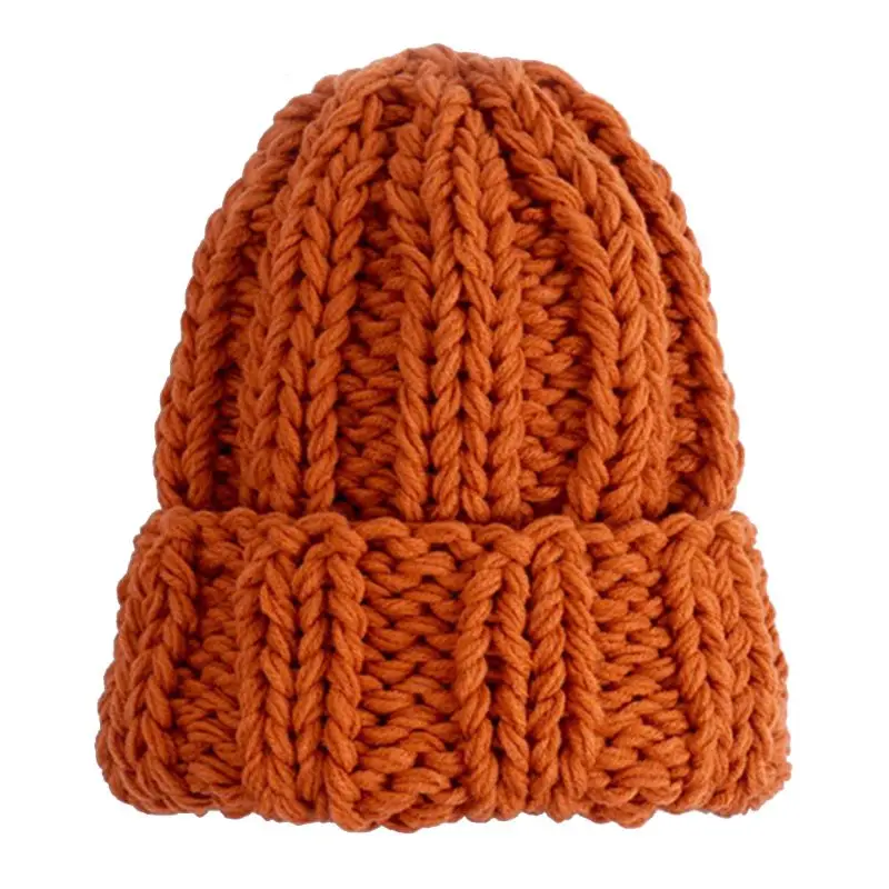 Женская Осенняя вязаная шапка ручной работы, вязаная шапка карамельного цвета, теплая вязаная шапка с манжетами, высокое качество и бренд - Цвет: Оранжевый