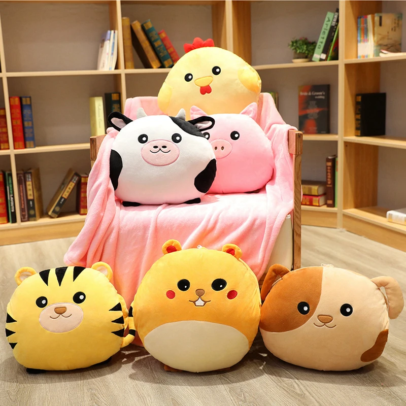 

Hot New Cute Cartoon Tiger Stuffed Animals Cow Pillow Three-in-one Lunch Break Blanket Office Blanket Air Conditioning Warm Hand