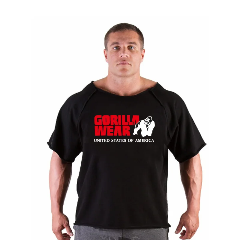 skull print tracksuit t shirt muscle shirt Trends in Fitness Men Bodybuilding Gorilla Wear Shirt Batwing Sleeve Rag Tops