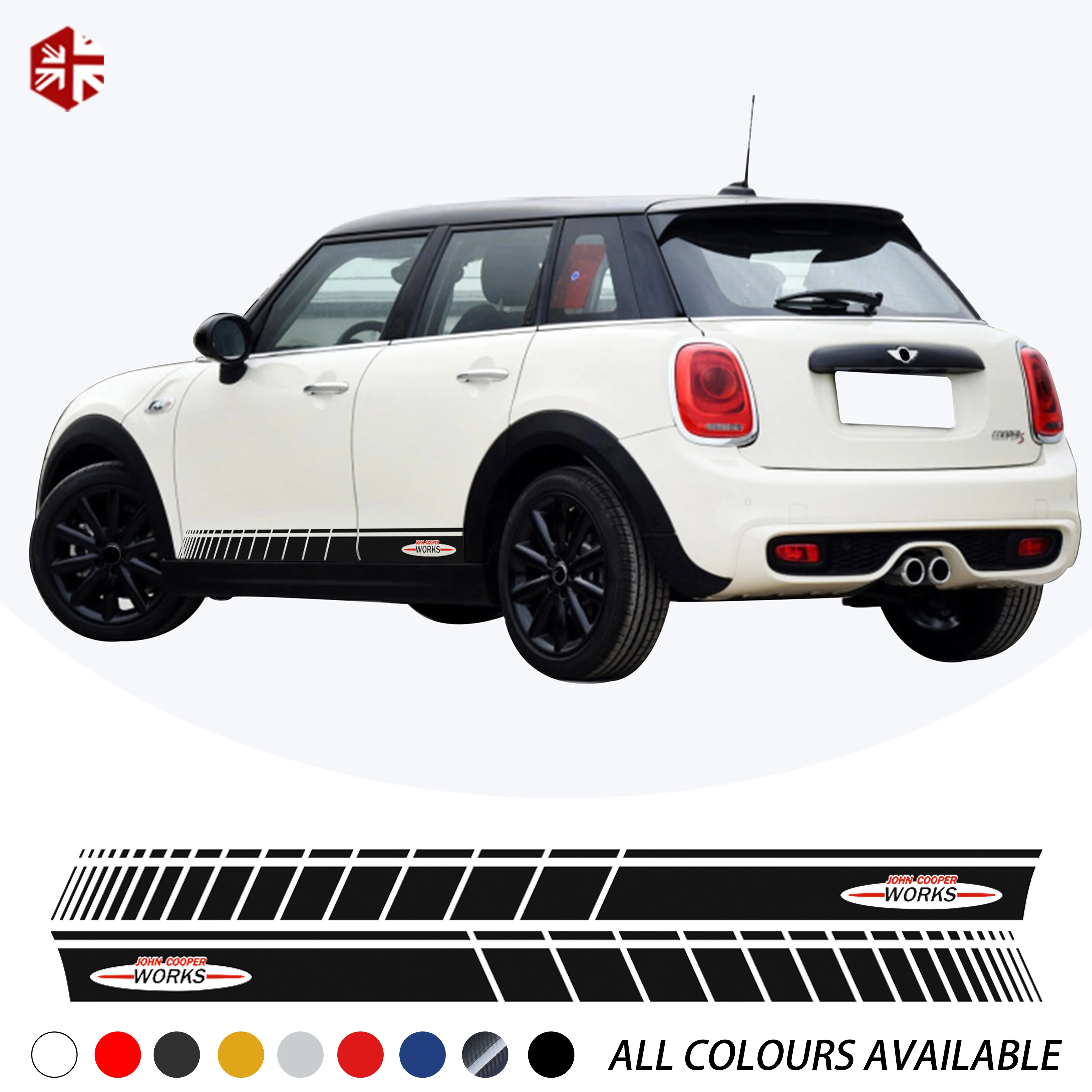 2 шт. автомобильный боковой двери юбка в полоску Стикеры с дизайном John Cooper