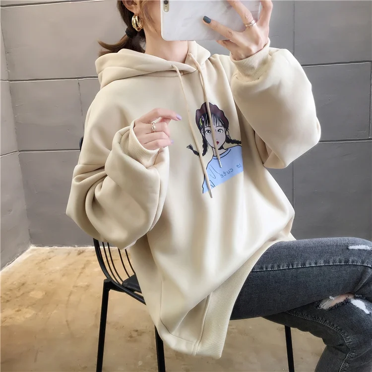 plus size streetwear sudaderas mujer oversized women clothes sweatshirt kawaii velvet thick fleece female hoodies F1146
