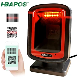HBAPOS – Scanner de codes à barres 1D/2D/QR, omnidirectionnel, lecteur de matrice de données à détection automatique, USB, Image de codes à barres, mains libres 