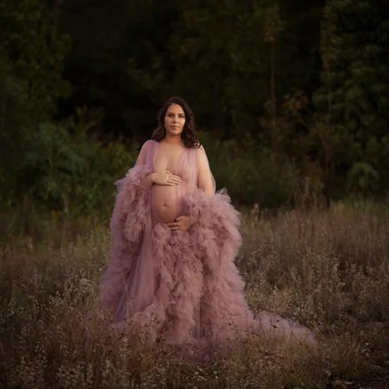 2021 Bridal Pink Tulle Maternity Robes 