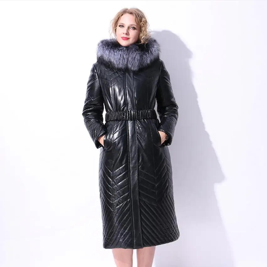 Зимнее пальто размера плюс, натуральный гусиный пух, модный бренд, натуральный Лисий мех, с капюшоном, гусиный пуховик, женское плотное теплое пальто wq574