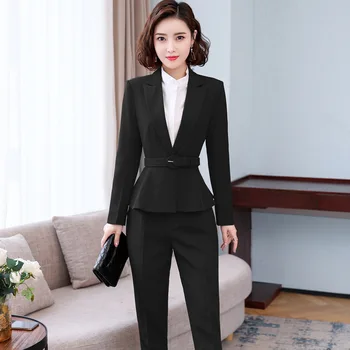 

Formal Two Piece Blazer Set Full Sleeve Ruffle Jacket Trousers Business Suit Manager Uniform Graduate Interviewee Overalls