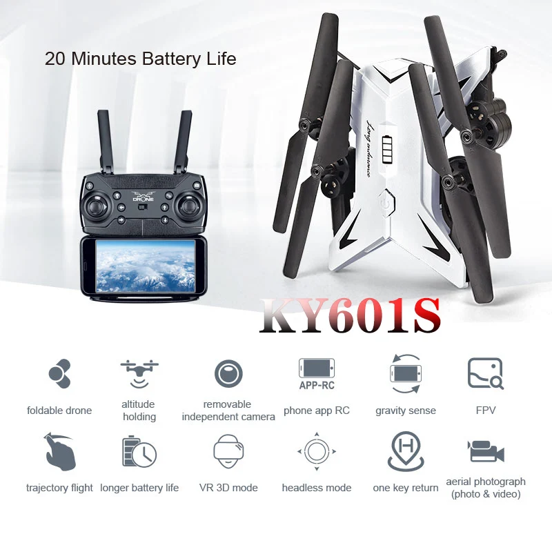 

KY601S RC Helicopter Drone 4K with Camera HD 1080P WIFI FPV Drones Professional Long Fly Time Foldable Quadcopter RC Toy for Kid