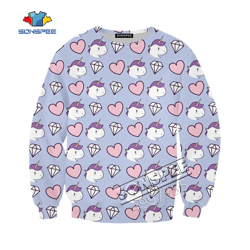 SONSPEE Unicorn Diamond Purple Harajuku 3D Clothes Boys Girls Teens t shirt Kids Tops Kawaii Cap hoodies child Sweatshirts Funny