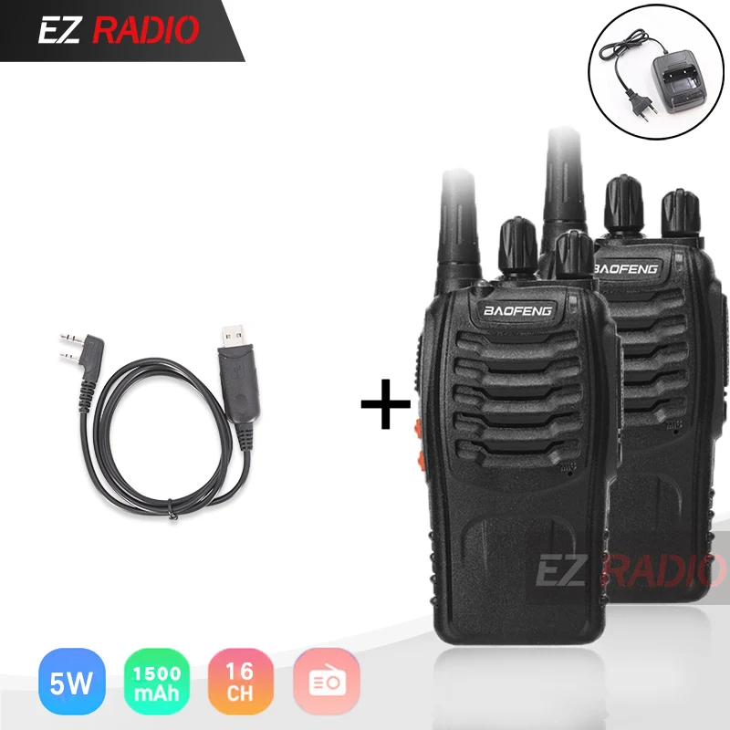 2 шт. Baofeng BF-888S двухстороннее радио Baofeng 888 888S BF888S портативное радио Baofeng BF 888S UHF рация uv-s9 bf-c1 H777 - Цвет: EU Plug-Cable