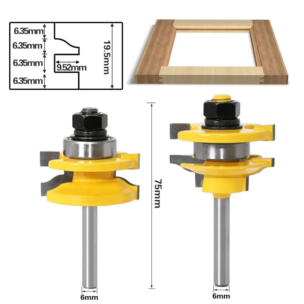 Rail and Stile Router Bits High Safety Factor 6mm Shank Cabinet Door Router Bit Cutting Bits Carbon Steel for Medium Density Fiberboard 