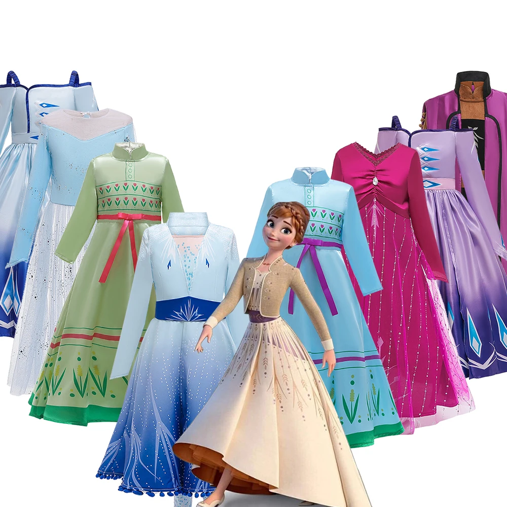 Новое платье принцессы Анны и Эльзы платье принцессы Косплэй «Холодное сердце» 2 серии мире сказок; платье для девочек; Детские платья для девочек; Рождественский Костюм
