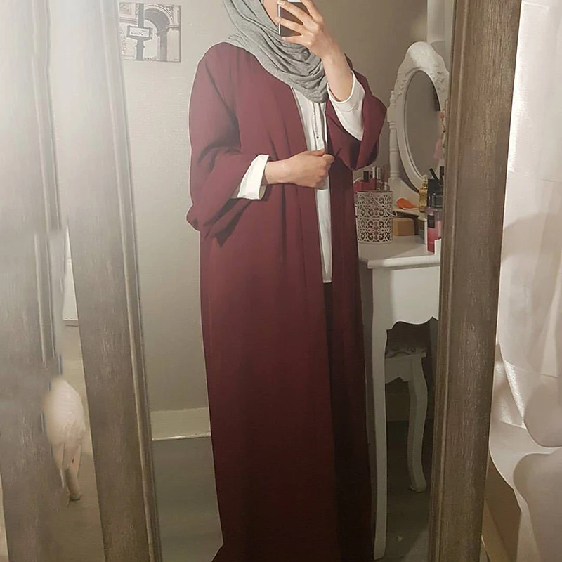 

Summer Black Robe Saudi Turkey Tourist Dress Islamic Ramadan Prayer Service Women Solid Color Long Sleeve Cardigan Dubai Robe