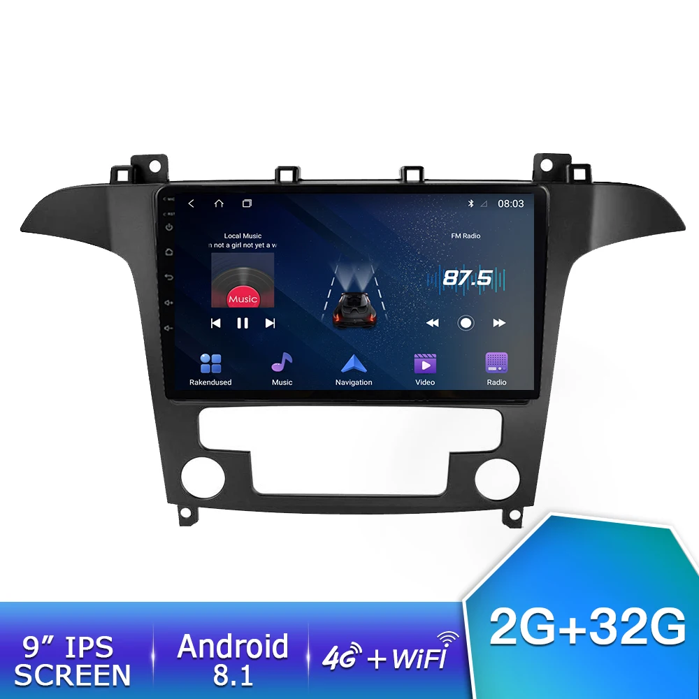 EKIY 9 ''ips Автомагнитола Android 8,1 Авто Стерео 4G+ 64G мультимедиа для Ford S-Max Ford s max 2007 2008 gps Navi навигационный плеер - Цвет: 2G 32G 001