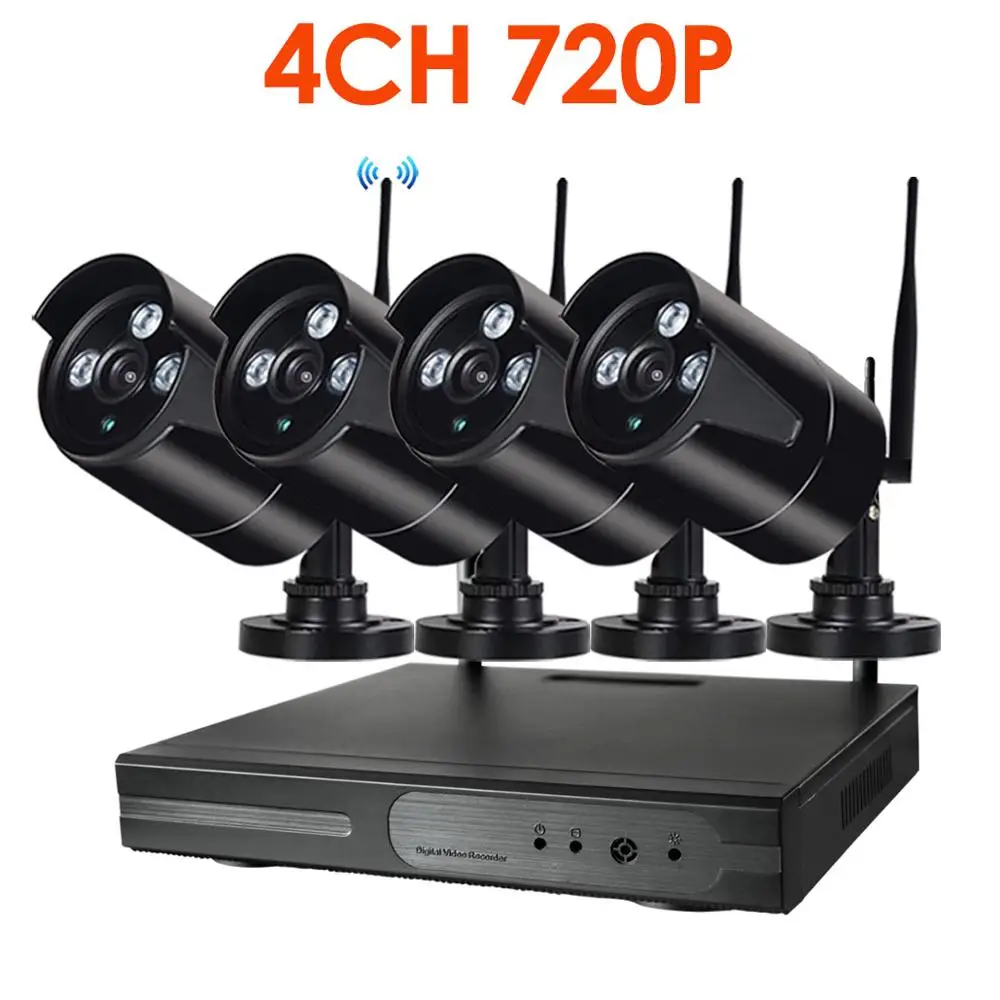 4CH 720P Аудио HD Беспроводной NVR комплект P2P 720P Крытый Открытый Черный ИК ночного видения безопасности 1.0MP аудио IP камера wifi CCTV система - Цвет: 4CH 720P WIFI KIT