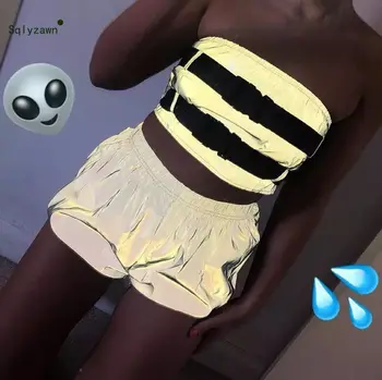 

Reflective High Waist Loose Mini Shorts Women Sexy Streetwear Punk Gray Club Short Shorts Summer Harajuku Micro Biker Shorts