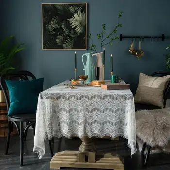 

White Vintage Table Cloth Lace Decorative Tablecloth Dining Table Cover Wedding Party Hotel Decor Christmas Decorations For Home