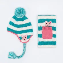 Шапка шарф комплект для девочек зимняя флисовая шапка с ушками