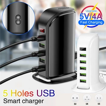 

New sailing boat 5V4A multi-port USB charger smart digital display charging head forApple/hua wei General USB Power Adapter
