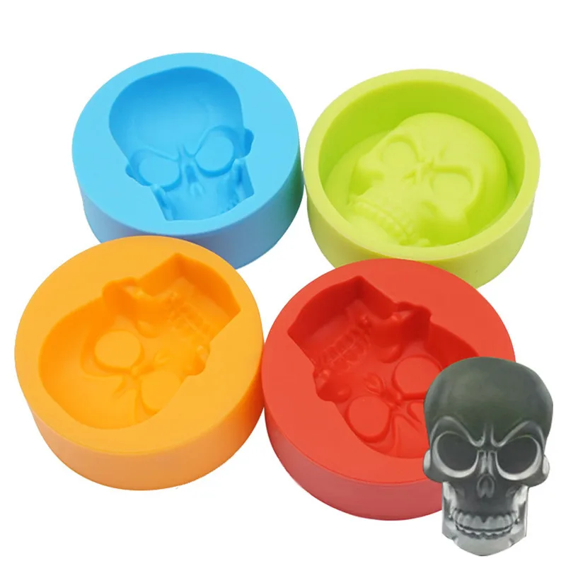 Jiali Large Ice Cube Tray Pudding Mold 3D Skull Silicone Mold DIY Ice Maker Household Use Kitchen Accessories Orange 