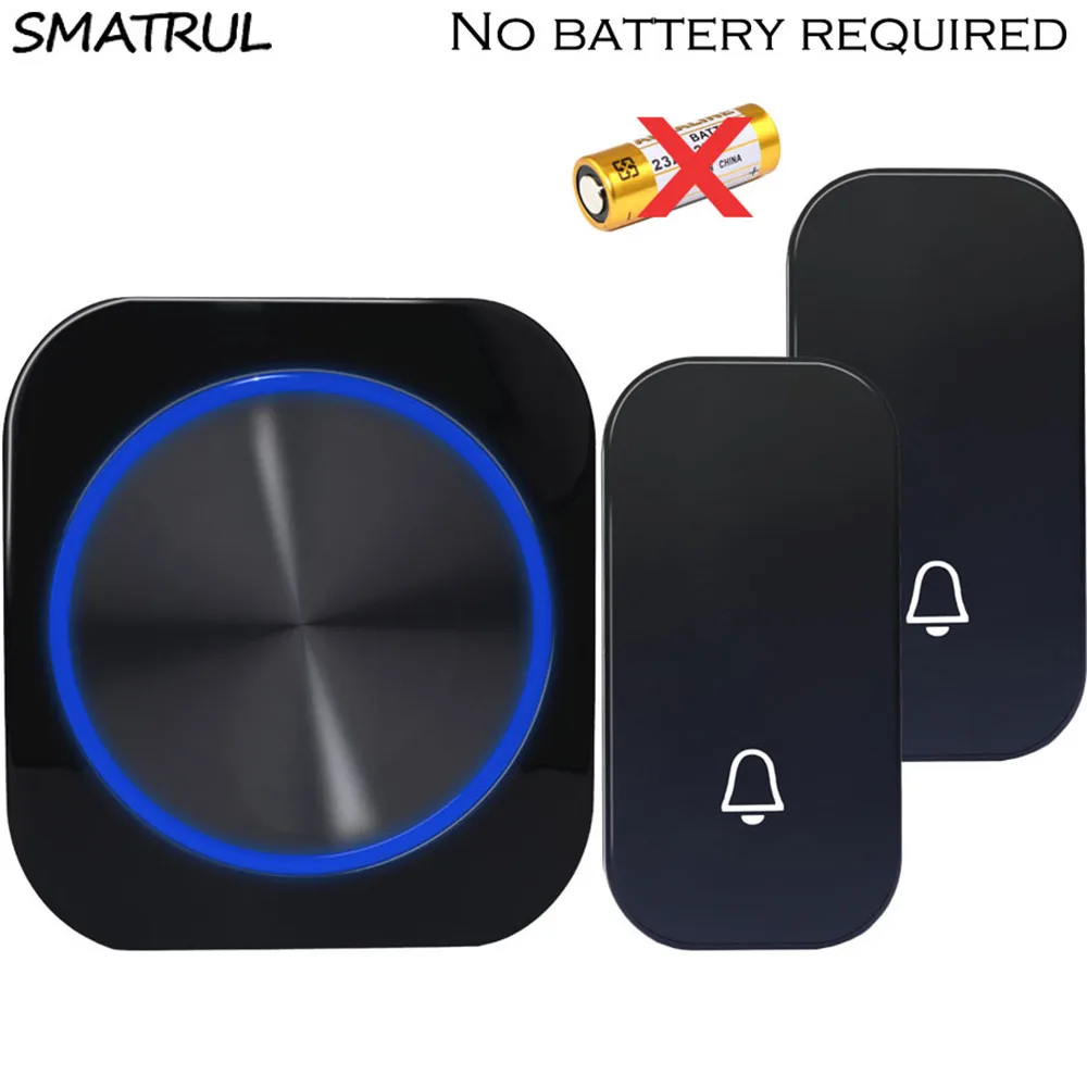 Campainha da Porta sem Fio Plugue da ue à Prova Luz da Noite sem Bateria Smatrul Auto-alimentado Campainha Anel Carrilhão Chamada Dwaterproof Água 1 Botão Receptor