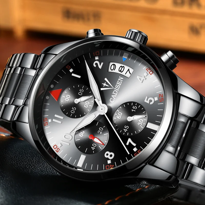 Compra CADISEN de los hombres de Deportes de ocio de negocios de reloj de cuarzo militar reloj de acero inoxidable resistente al agua bañera para nadar calendario llKOExLVx