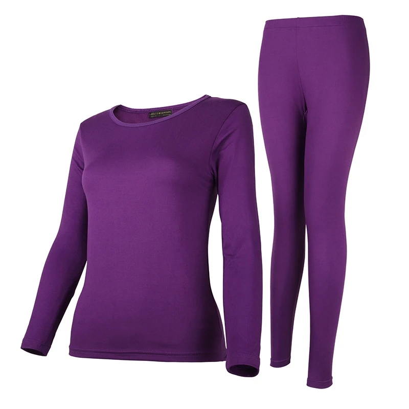 Women Men New Cotton Milled Thermal Underwear Winter Warm Long Johns Female Round Collar and Thin Underwear Suits - Цвет: Women Purple