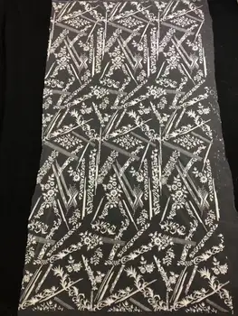 

newest design african french net lace fabric with glued gilliter JOY-22633 african tulle lace fabric with beads for ladies