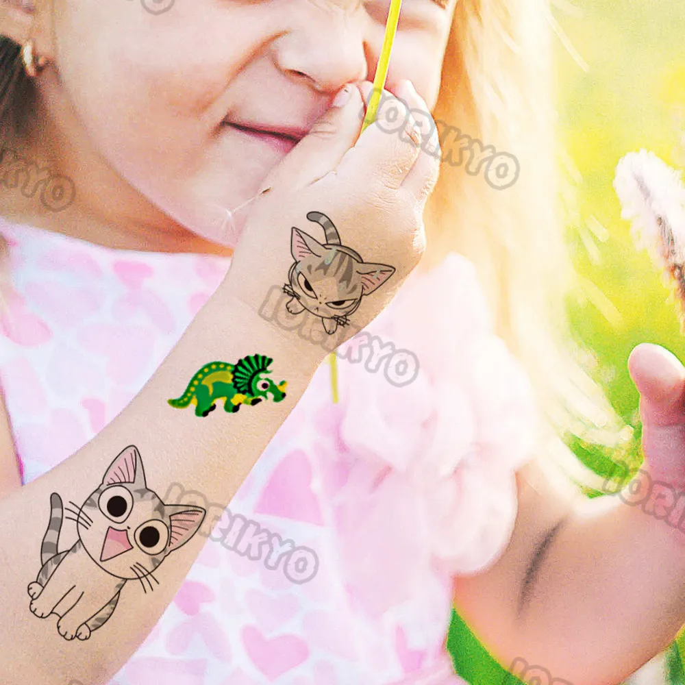 

Забавные кошки Временные татуировки для дети девочки мальчик ребенок акварель динозавр татуировки Стикеры, милые штаны с фальш-вставкой, с животными водостойкие татуировки