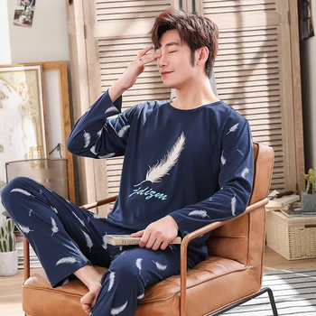 

Cotton Sleepwear Casual Home wear Male Pajamas Plus Size 2019 Summe Cartoon Pajamas Set Men's Clothing Spring Autumn Long Sleeve