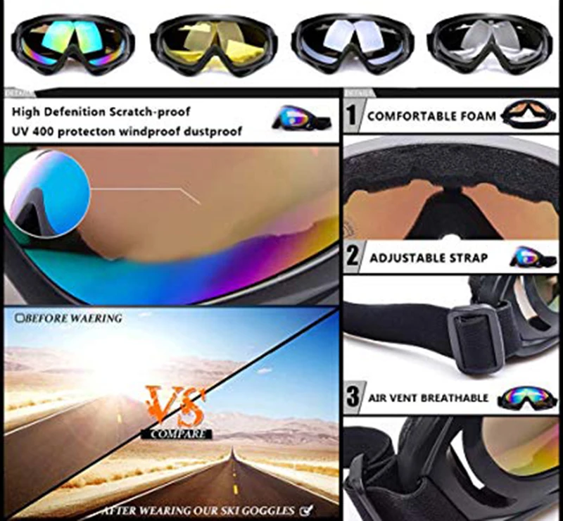 Зимние ветрозащитные лыжные очки для спорта на открытом воздухе, сноуборд, мото, Велоспорт, тактические Защитные очки unise UV400, пылезащитные лыжные очки