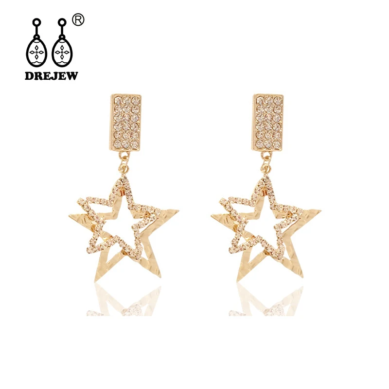 

DREJEW Square Star Shiny Rhinestone Statement Earrings 2019 Gold Silver 925 Drop Earrings Sets for Women Wedding Jewelry HE849