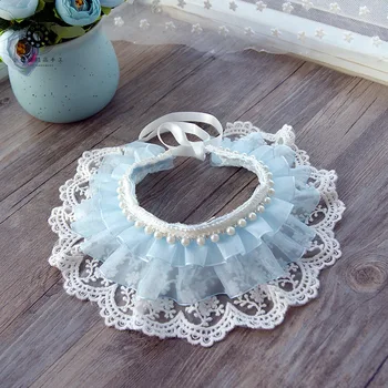 

Adjustable pet scarf bib Handmade Pet Jewelry Accessories Cat Princess Blue gauze lace white bear princess Lace Bib