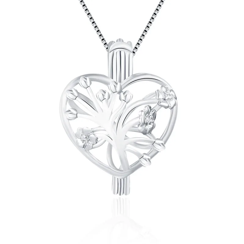 

CLUCI 925 Sterling Silver Necklace Jewelry Dainty Heart Design with Flower Pattern Women Cage Pendant Pearl Locket SC112SB