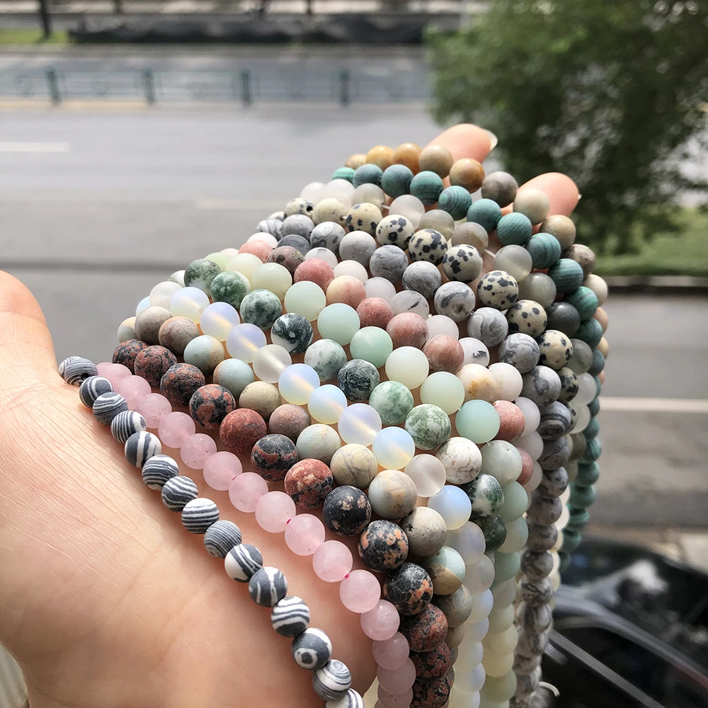 Matt Poliert Matte Stein Perlen Natürliche Aventurin Jade Malachit Achate Opal Lose Perlen Für Schmuck Machen DIY Armband 15'' – Detail 7