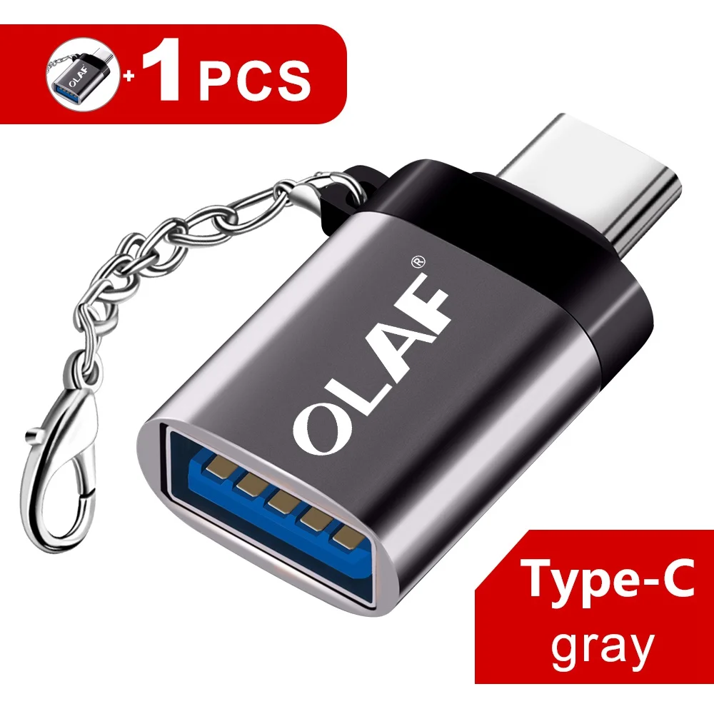 Olaf usb type C OTG адаптер USB C зарядный кабель для передачи данных для Macbook samsung S10 S9 S8 huawei Xiaomi Mi9 USB для type-c OTG - Цвет: Gray